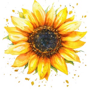 10 cliparts tournesol aquarelle, fleur aquarelle, clipart aquarelle imprimable, fichiers JPG de haute qualité, téléchargement numérique, art de journal, art mural