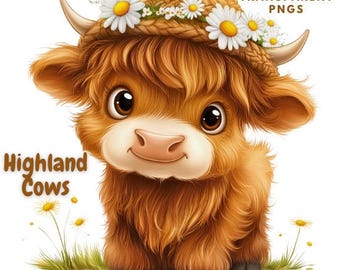 25 Highland Cow Clipart, Cute baby Highland Cow PNG, Cute Animal Bundle, Happy Calves clipart, Instant Download, Transparent PNGs