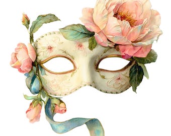 Clipart acquerello di maschera floreale, design vintage di carnevale (download digitale)