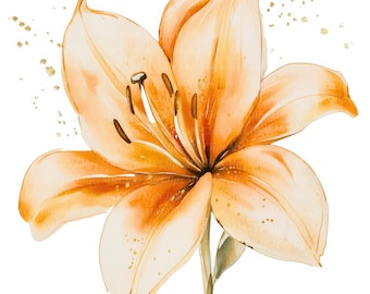 Conjunto de Clipart de Lírios em Aquarela, Arte Floral para Imprimir (Download Digital)