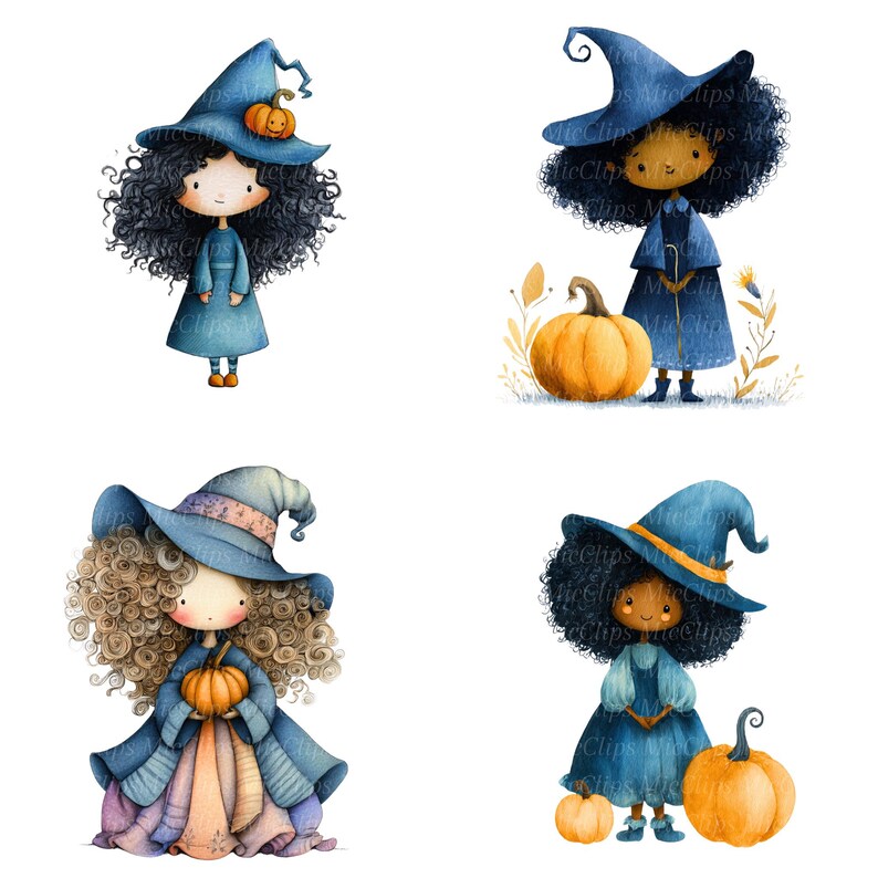 Witch Adding 16 Little Witch Cartoon Clipart, Cute Witches PNG, Printable Watercolor ...