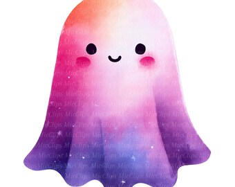 10 Cute Ghost Clipart, Watercolor Ghost Clipart, Watercolor Galaxy Ghost PNG, High Quality PNGs, Junk Journal, Digital Download, Paper Craft