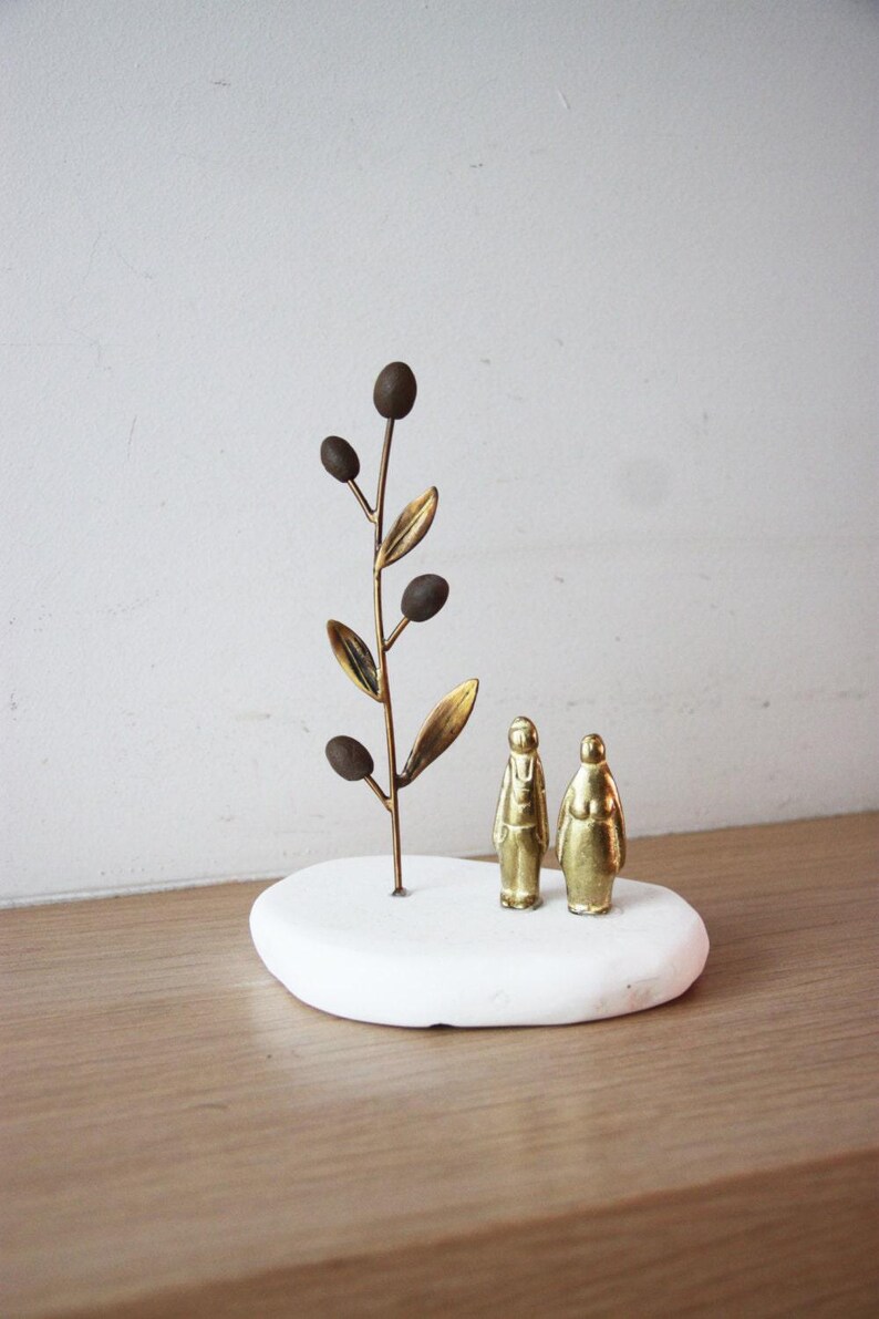 Greek Olive Tree Sculpture With Brass Man and Woman Figurines, Metal ...