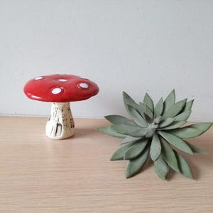 Ceramic mushroom, red white toadstool mushroom, rustic toadstool mushroom, life size decorative mushroom, red mushroom art object