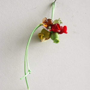 Pomegranates bunch lucky charm, colourful pomegranates bunch, glass pomegranates with metal leaves on mint green cord, pomegranate ornament