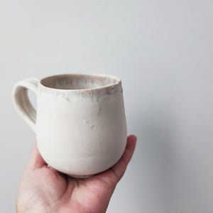 Large coffee mug, stoneware clay, beige white mug, unique brown rim, coffee or tea cup in offf white
