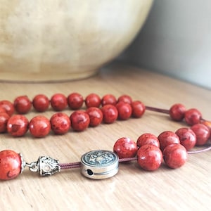Bamboo coral worry beads, sterling silver and coral worry beads, brick red, coral beads, greek worry beads, with alexander head bead