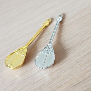 Tiny bouzouki figure, bouzouki charm in gold, small bouzouki find with hole on top, craft making bouzouki