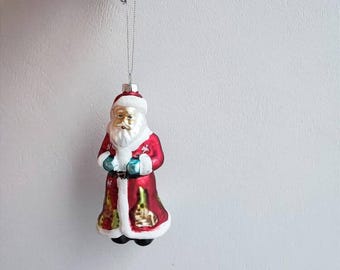 Adorno de Papá Noel vintage, adorno de Papá Noel de cristal, estilo vintage, Papá Noel retro con túnica larga y roja, adorno de Papá Noel para árbol de Navidad