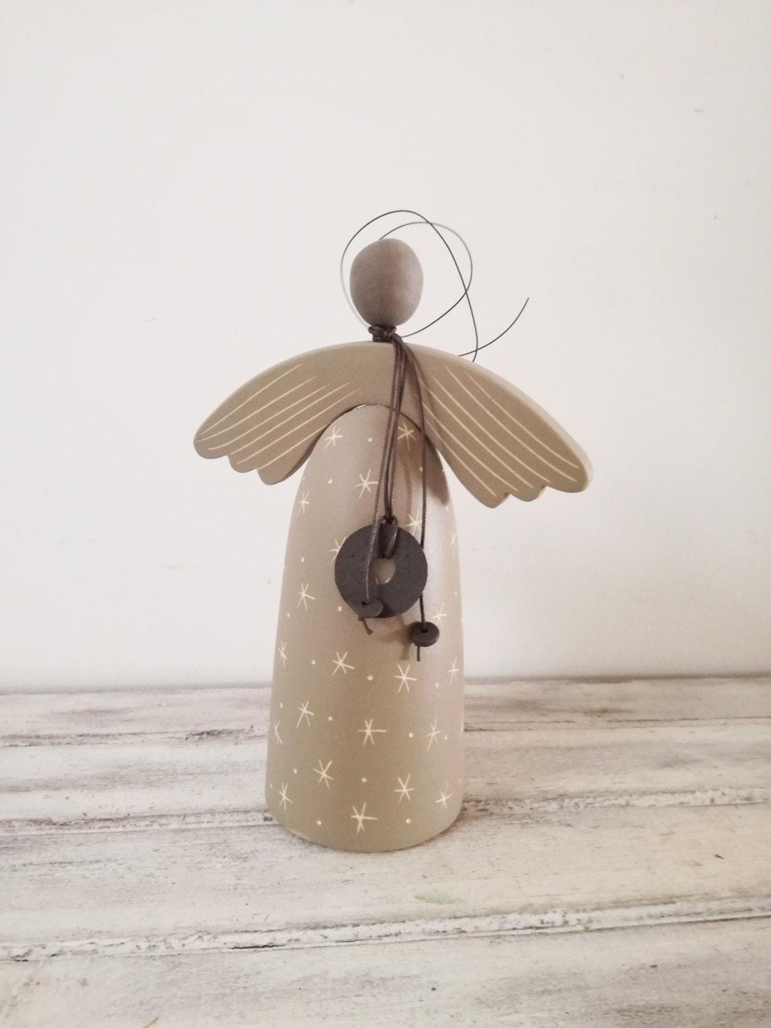 Ceramic angel sculpture, stoneware pottery angel, abstact angel sculpture, soft grey christmas angel figure