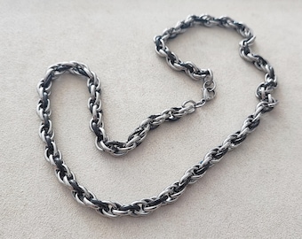 Steel chain necklace, mens thick chain necklace, silver and black mens necklace, modern mens chain