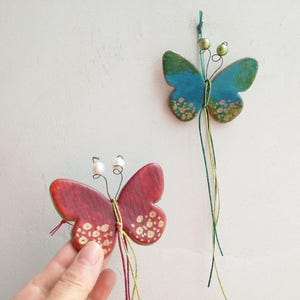 Multi colored ceramic butterfly, buttefly wall hanging, ceramic butterfly decor, small wall buterfly in red or blue, decorative butterfly