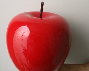 Large Apple Sculpture, Large Scarlet Ceramic Apple With