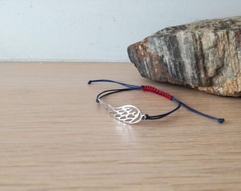 Bransoletka ze srebrnym skrzydłem, bransoletka ze skrzydłem anioła, niebieska bransoletka makrama ze skrzydłem anioła ze srebra próby 925, mankiet ze srebrnym skrzydłem anioła