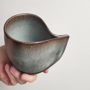 Quirky ceramic mug, grey black stoneware mug for coffee or tea, pinched handle ceramic mug