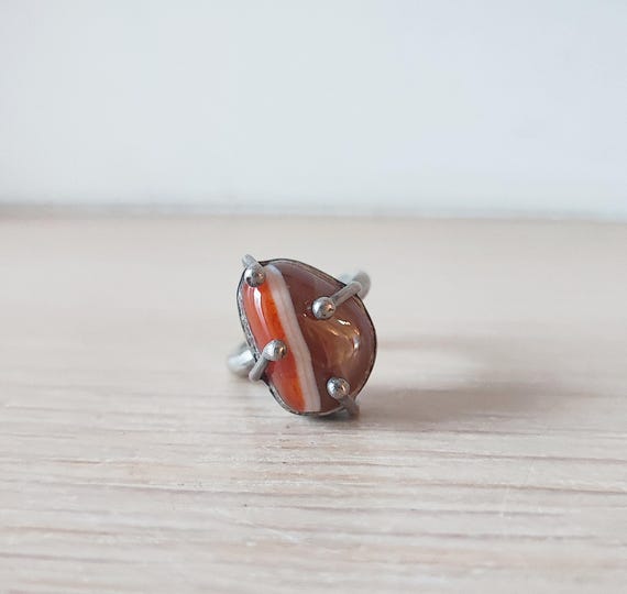 Unique carnelian ring, solid sterling silver stat… - image 2