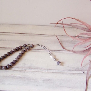 Grey stone worry beads, grey, round beads of stone with sterling silver on black cord, greek komboloi, prayer beads mala, mens gift mala