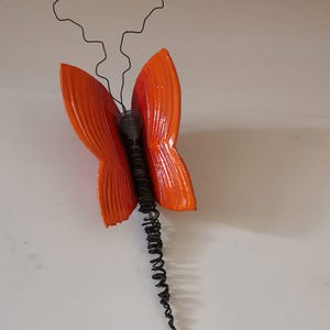 Orange red butterfly, ceramic butterfly wall hanging, unique butterfly sculpture, large, clay and wire butterfly art object