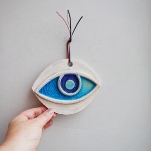 Arazzo da parete con occhio blu, arazzo da parete con occhio in ceramica, portafortuna con occhio blu, grande occhio blu, occhio nell'arte popolare greca