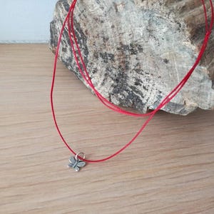 Silver butterfly pendant, solid sterling butterfly necklace, boho butterfly pnendant on red cord, greek handmade jewellery, girls teens gift