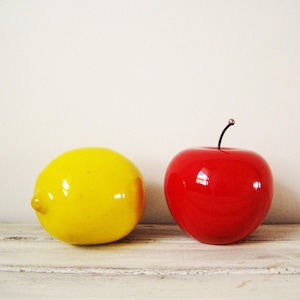 Shiny ceramic lemon, life size earthenware lemon, greek ceramic fruit sculpture, fruit decor, gleaming, ceramic lemon