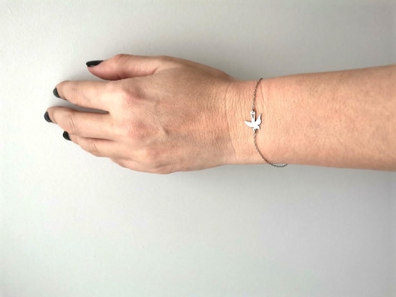 Silver Bird Bracelet, Thin Bird Chain Bracelet of Sterling Silver