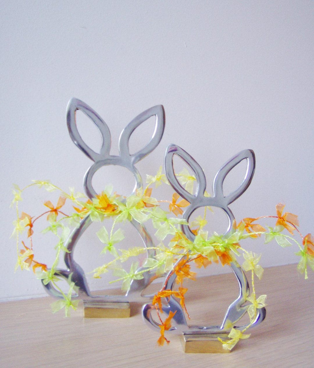 Silver Easter Bunny With Colourful Bow Ties, Aluminum Bunny Art Object ...