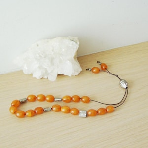 Orange resin worry beads, oval beads mala, traditional style greek worry beads, dark orange beads and alloy, greek folk art worry beads