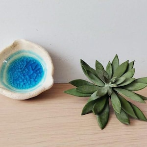 Blue ceramic ashtray, white clay ashtray in round shape, handmade handbuilt greek ashtray, small blue white pot with cracked glaze