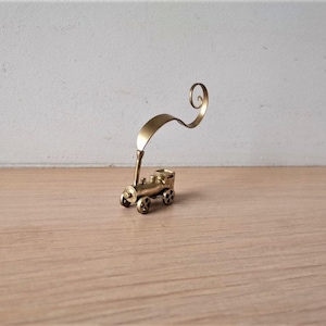 Brass train sculpture, tiny, brass, train locomotive miniature with curly smoke, tiny brass train locomotive figurine, train art object