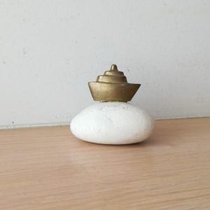 Cruise ship miniature, brass ship on stone, modern cruise ship art object, tiny greek cruise ship sculpture, vintage oxidised boat miniature