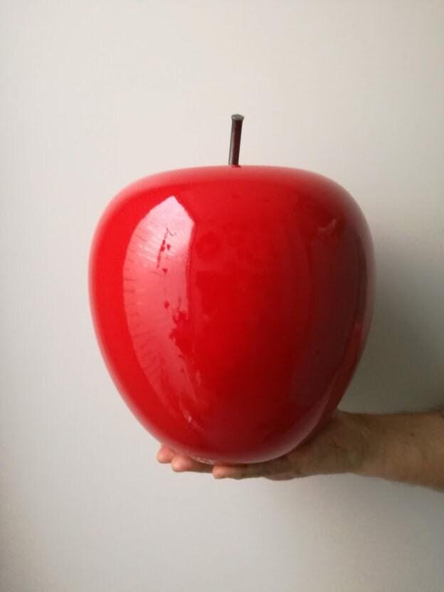 Large Apple Sculpture, Large Scarlet Ceramic Apple With