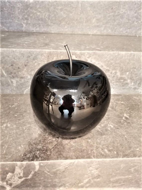 Black Apple Sculpture, Large Black Ceramic Apple With Black, Iron