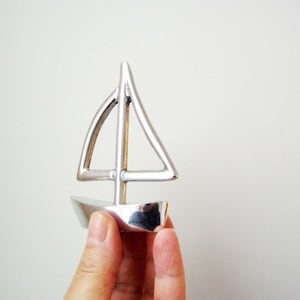 Aluminum sailboat miniature, outlined sail, greek sailboat sculpture, silver miniature sailboat sculpture, silver boat art object
