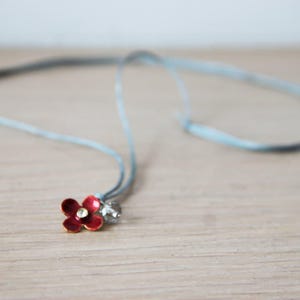 Tiny red pendant, red enamel flower, boho, gold plated brass pendant, tiny red flower necklace, girls and little girls flower neckalce