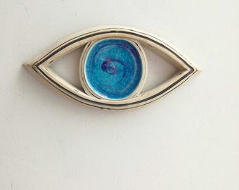 Blue ceramic eye, high fire stoneware clay, ceramic eye wall sculpture, modern blue eye wall sculpture