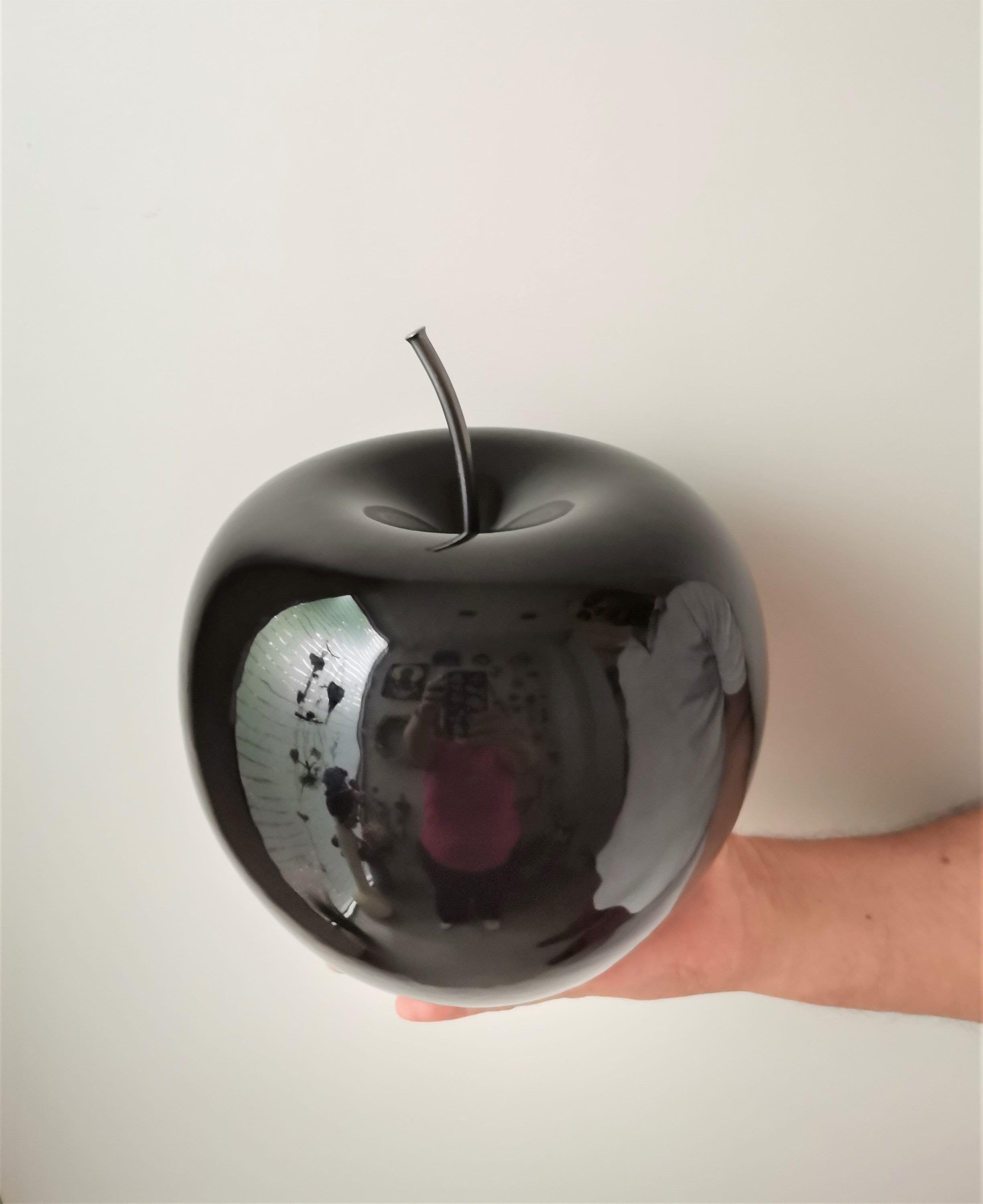 Black Apple Black Apple Sculpture, Large Black Ceramic Apple With Black, Iron
