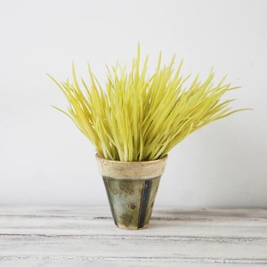 Vintage ceramic planter, classic ceramic planter pot for succulents and cacti, mini planter of stoneware clay in green, ivory and gold