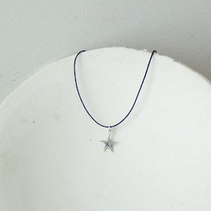 Silver starfish pendant, solid, sterling starfish pendant on a black cord, tiny starfish necklace, greek handmade jewellery