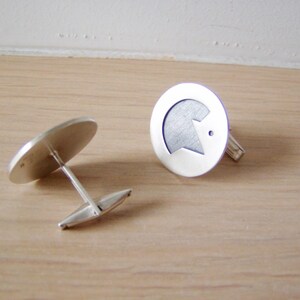Oxidised disk cufflinks, solid sterling silver, matte finish, minimal design cufflinks, silver and black cufflinks