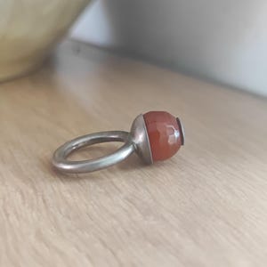 Carnelian silver ring, statement sterling ring with ball shaped, carnelian stone and round band, minimalist unique ring