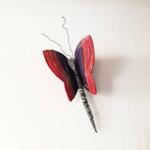 Red purple butterfly, ceramic butterfly, wall butterfly sculpture, large butterfly sculpture, butterfly art object