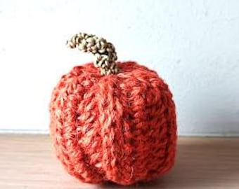 Orange crochet pumpkin, small knit pumpkin in  dark orange yarn with brown stem, unique pumpkin miniature