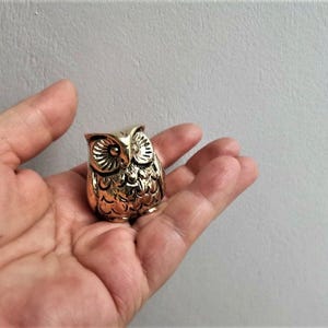 Tiny brass owl sculpture, greek folk art sculpture of owl, solid brass, sitting owl figurine