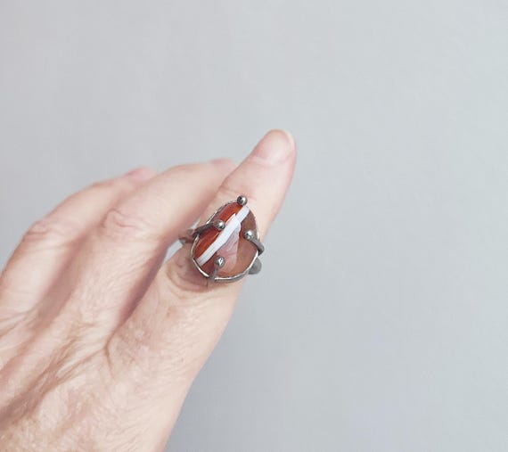 Unique carnelian ring, solid sterling silver stat… - image 14
