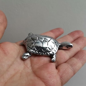 Silver tortoise sculpture, small aluminum tortoise , classic tortoise figurine, lucky tortoise figure of aluminum