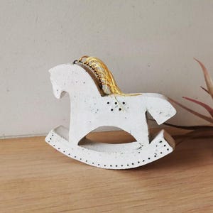 Ceramic rocking horse figure, white rocking handbuilt horse sculpture, rustic rocking horse decorative figurine