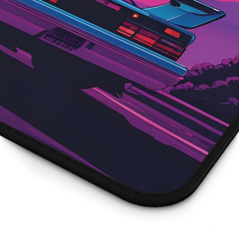 Synthwave Car Desk Mat: Retro 80s Anime Gaming Pad image 8