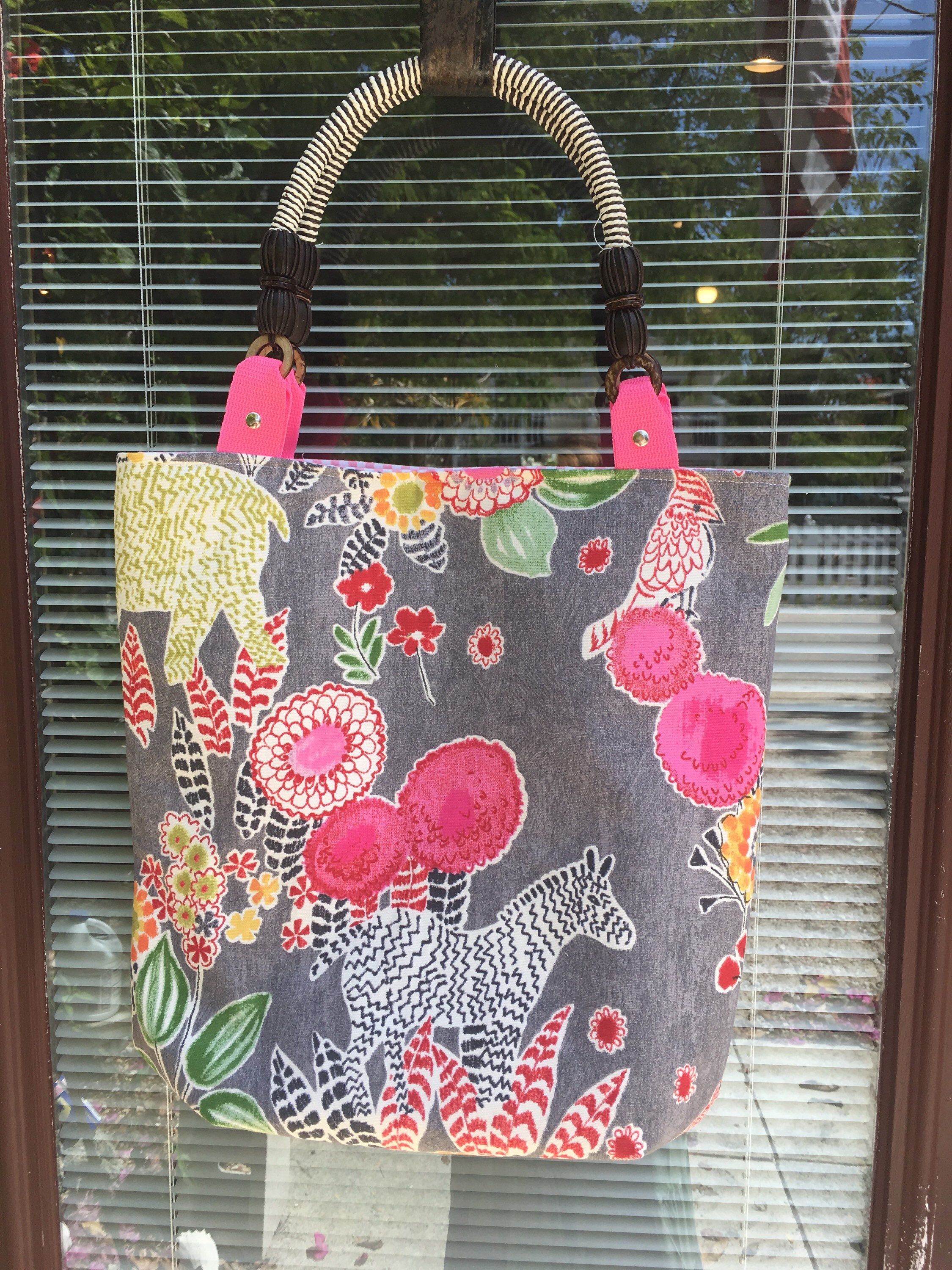 Tote bag, zoo print, stripe bag, tote with pockets, canvas tote, tote with handles, zebra