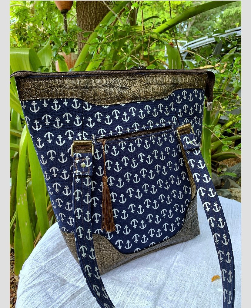 Nautical purse, anchor print tote, faux crocodile bag, handbag for her ...